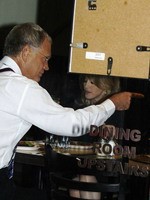 Madonna eating a pizza with David Letterman at Angelo's Pizza